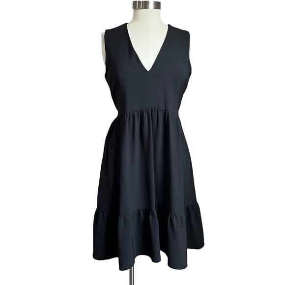 Calvin Klein Black V Neck Back Tie Casual Flowy Swing Shift Tiered Dress Sz 8 - Picture 1 of 7